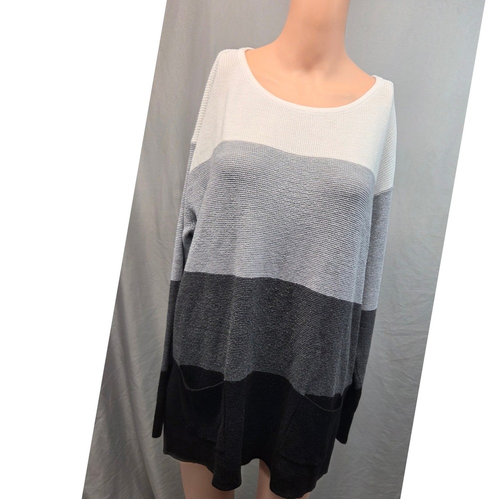 Vince Camuto Colorblock Sweater Womens XL Gray Black Crew Neck Pockets Soft Knit